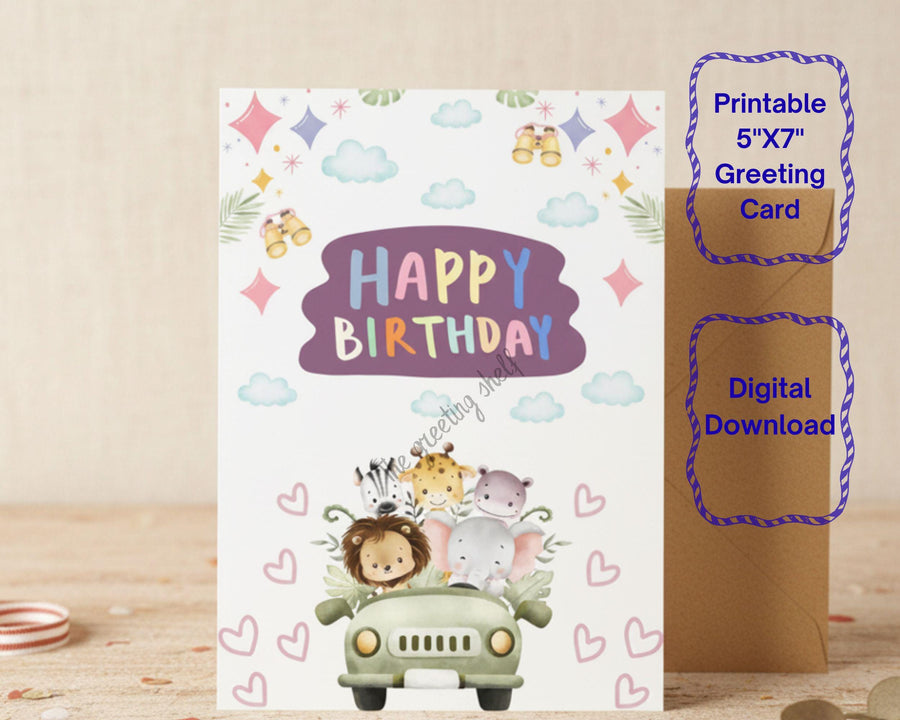 Safari Animals Birthday Card | Kids Zoo Adventure Greeting (Digital Download)
