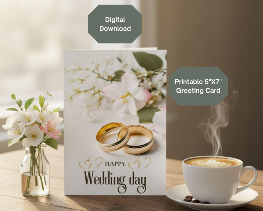 Printable Wedding Card | Elegant Rings 5x7 Greeting (Digital Download)