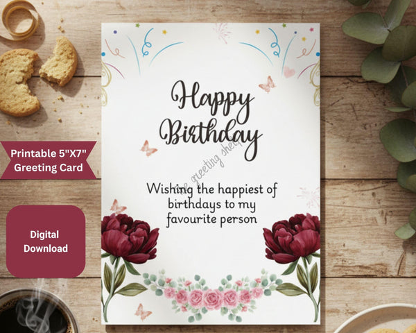 Floral Birthday Card, For Her Greeting, Elegant Design (Digital Download)