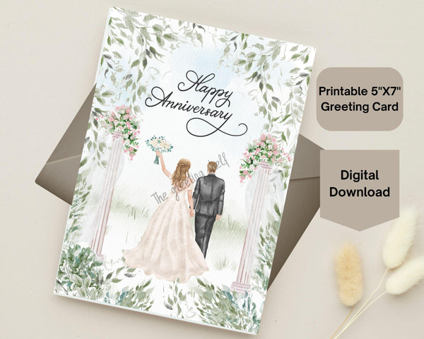 Romantic Couple Anniversary Card, Watercolor Floral Design (Digital Download)